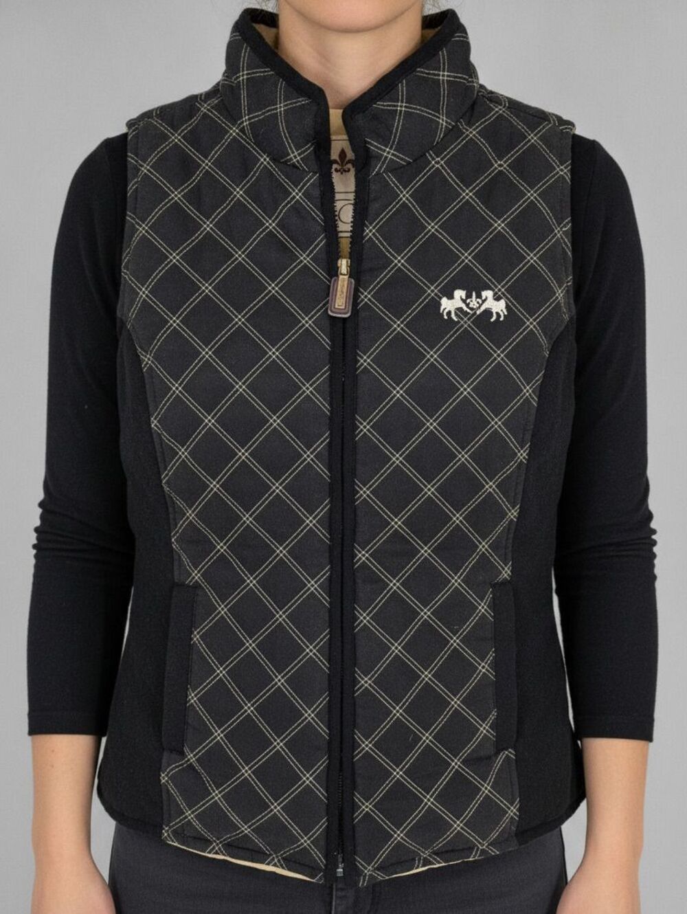 Equine Couture Womens Sz L Zip Up Quilted Vest Jacket Equestrian Black